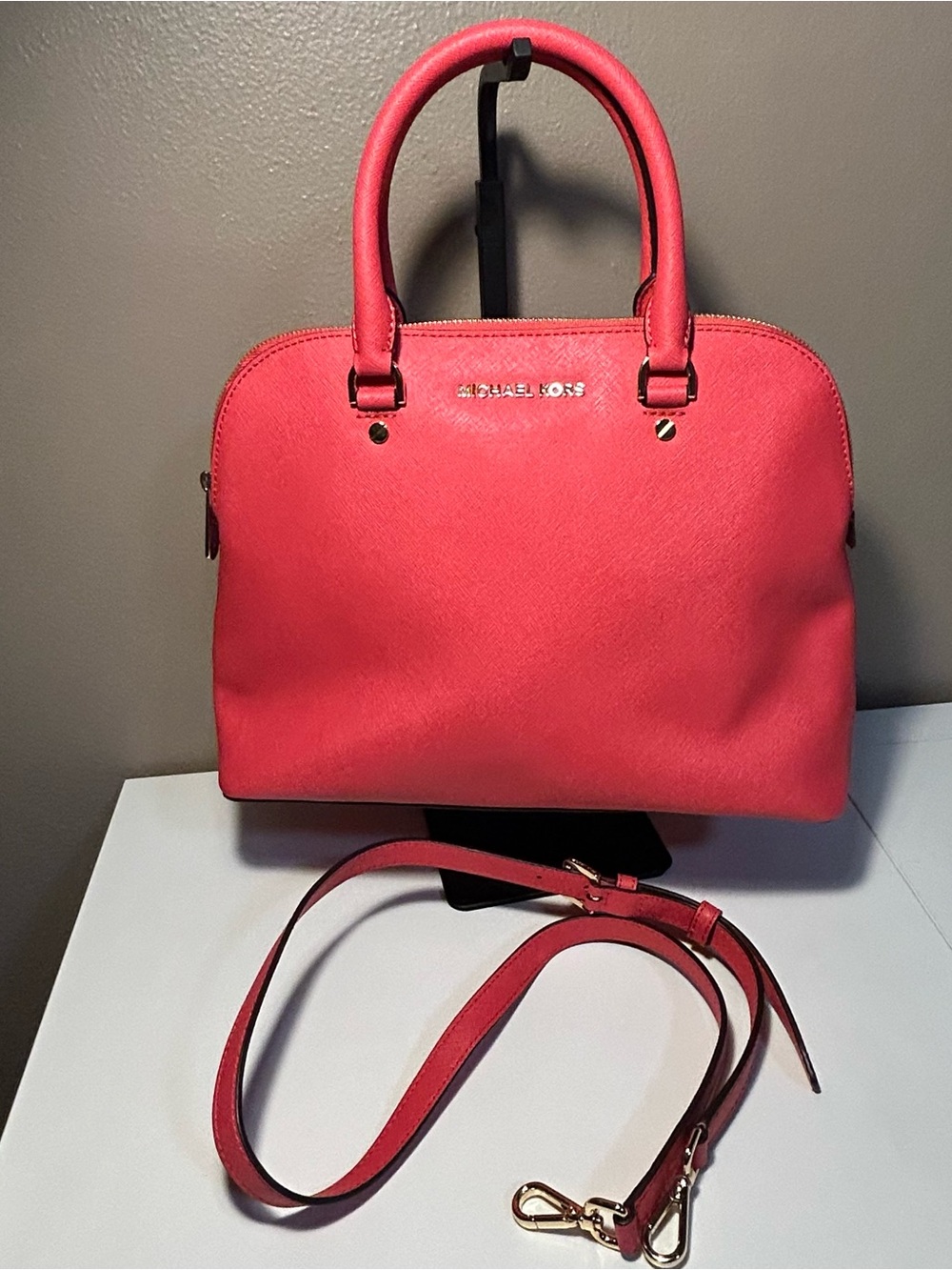 Michael Kors Cindy Coral Medium Satchel Crossbody Strap